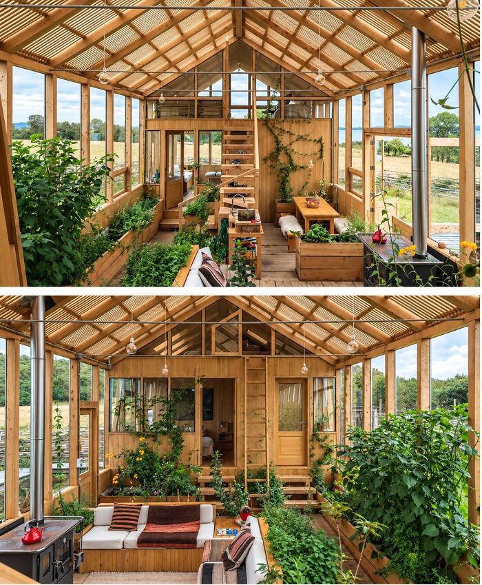 An indoor garden greenhouse structure made from clever wooden creations.