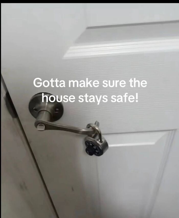 Hilarious pics of a padlock attached uselessly to a door handle
