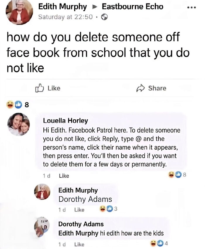 Edgy memes showing a Facebook comment fail of a user attempting to delete a friend online