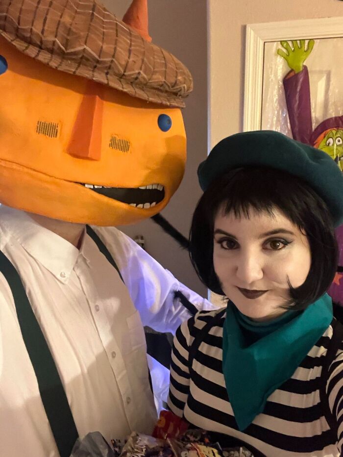 A couple dressed as cartoon characters for funny cool Halloween couples costumes.