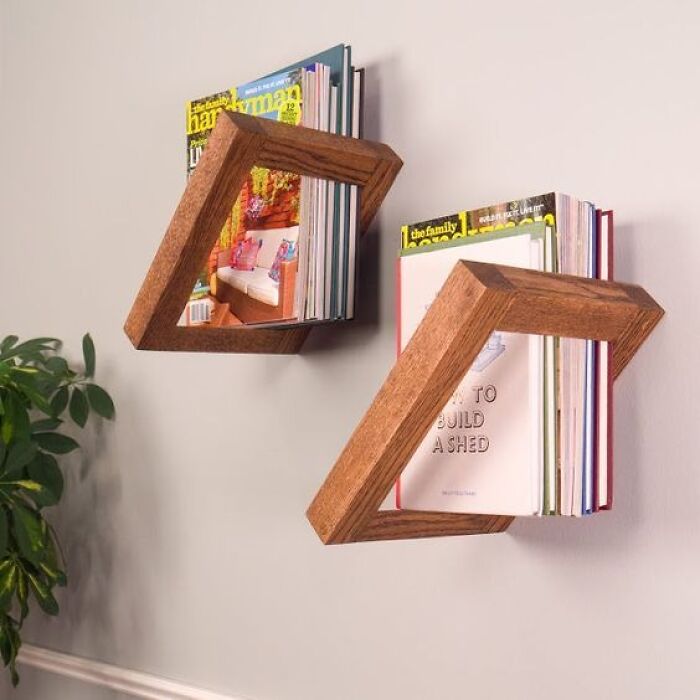Modern diamond shaped floating shelves showcasing clever wooden creations