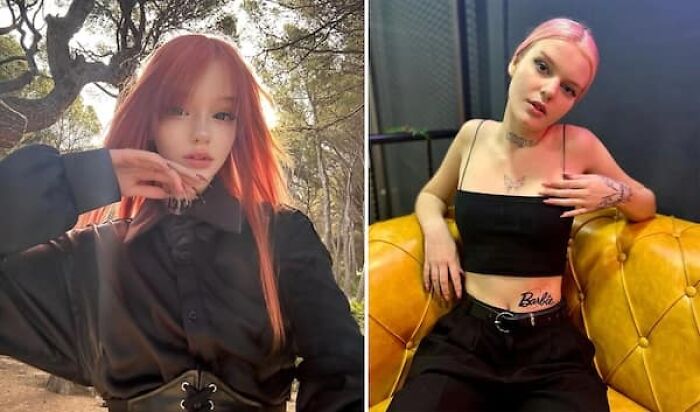 Ridiculous edited photos showing unnatural body proportions outdoors