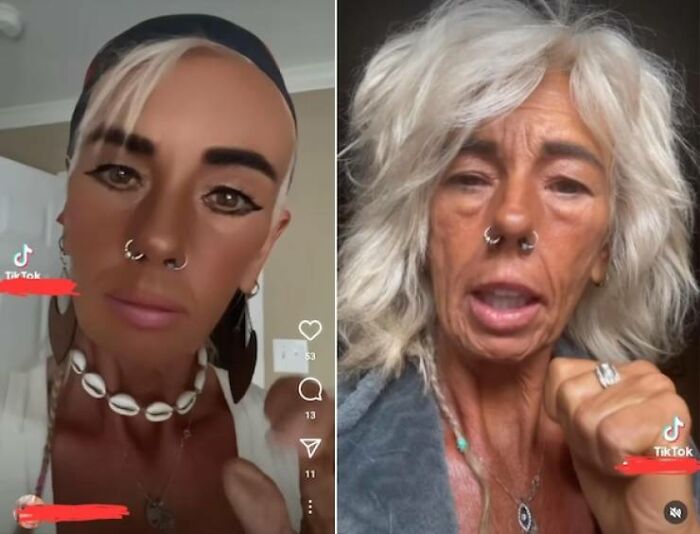 Side-by-side edited photos showing unrealistic facial filters