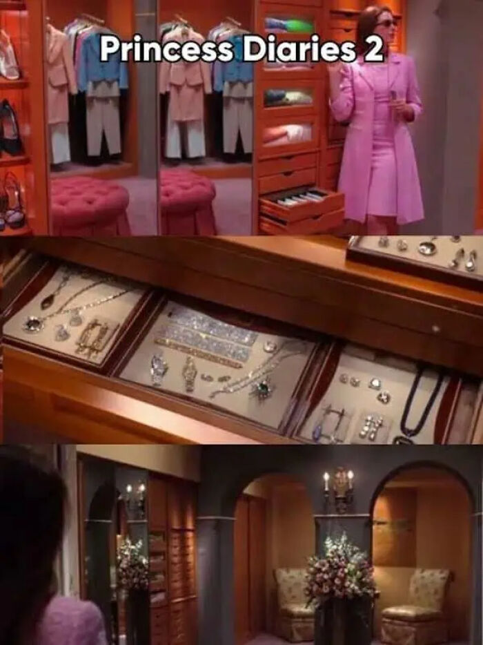 Royal jewelry drawer and closet display showing detailed movie props in Princess Diaries 2