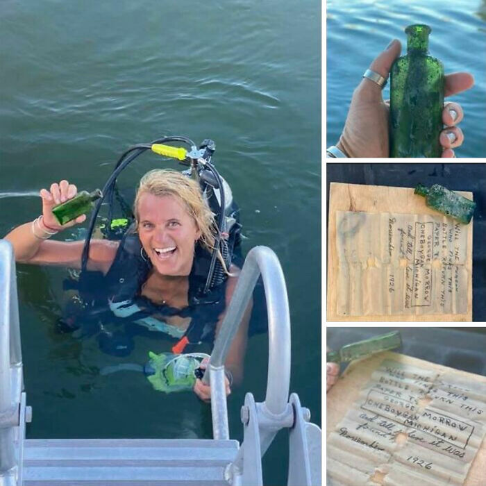 A cool message in a bottle found by a diver in the lake