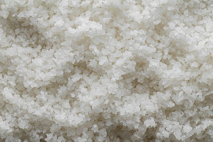 Close-up of coarse sea salt crystals texture
