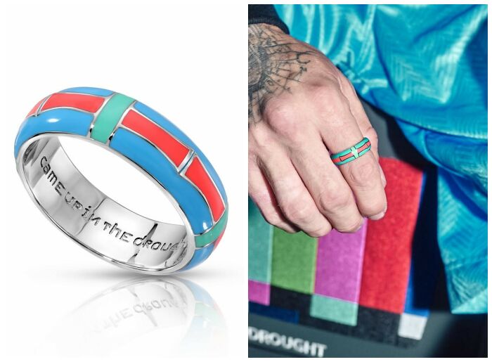 Colorful ring with internet nostalgia design worn on a finger