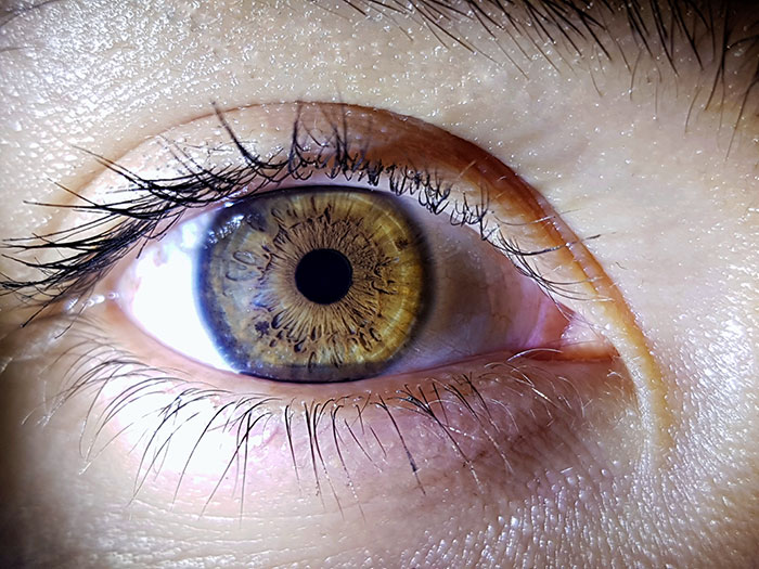 Extreme close up of a human eye with hazel iris representing worst case scenarios stories.