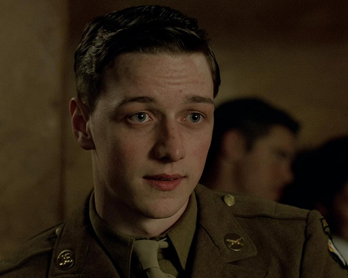 Young James McAvoy in a military uniform in a film scene Young James McAvoy in a military uniform in a film scene