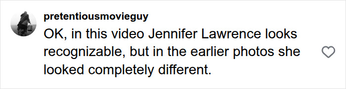 Social media comment about Jennifer Lawrence and plastic surgery speculation.