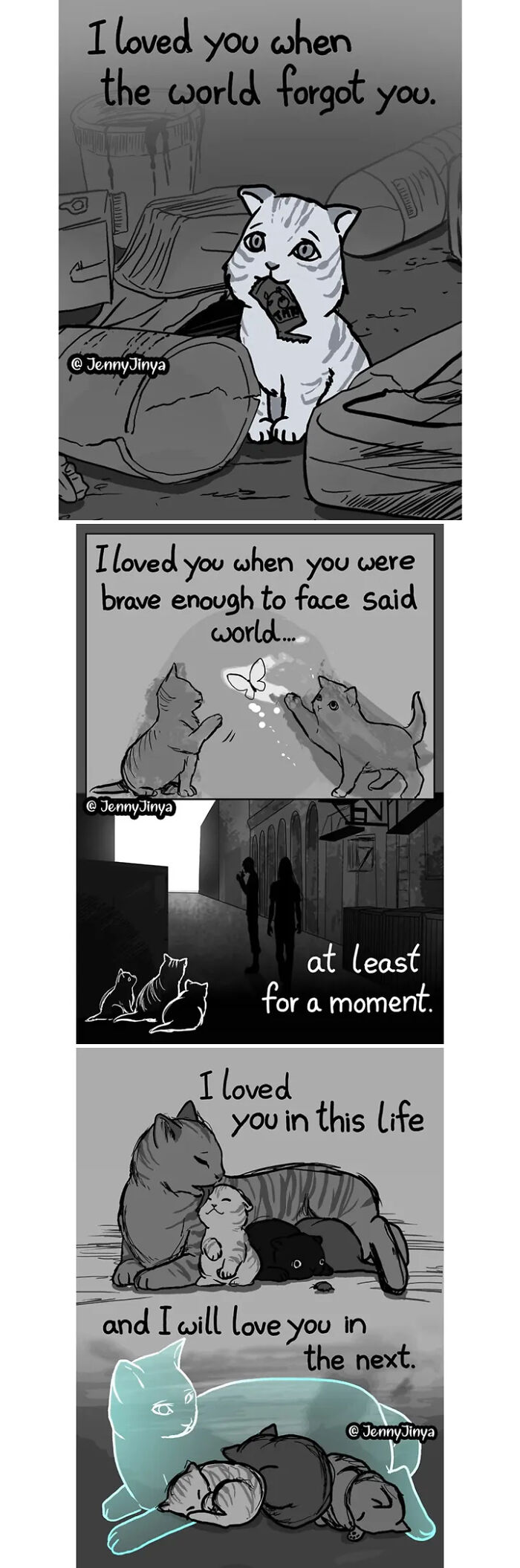 Emotional animal comic featuring a cat loved through life and beyond in emotional animal comics
