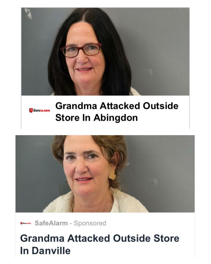Sponsor ads featuring identical photos for different news stories as advertising fails.