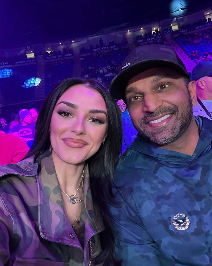 Selfie of Kash Patel and his fiance&eacute; at a crowded arena event