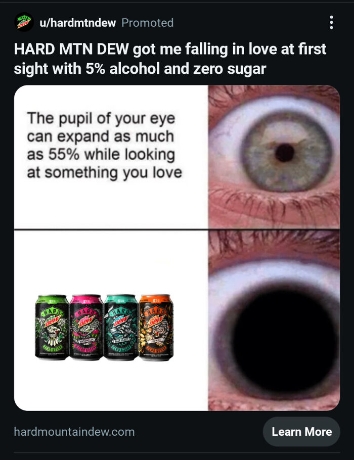 A meme advertisement for Hard Mountain Dew showcasing bizarre marketing and advertising fails.