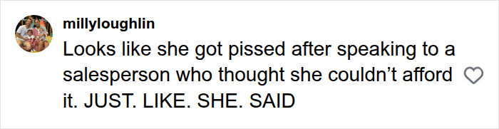 User comment discussing Kelly Clarkson's reaction to store salesperson
