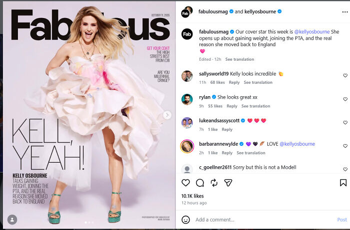Kelly Osbourne on the magazine cover of Fabulous discussing her dramatic 28-lb weight gain.