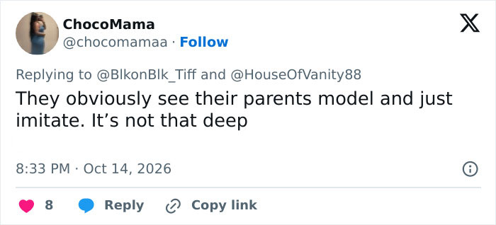 Twitter comment about kids imitating their parents modeling Twitter comment about kids imitating their parents modeling