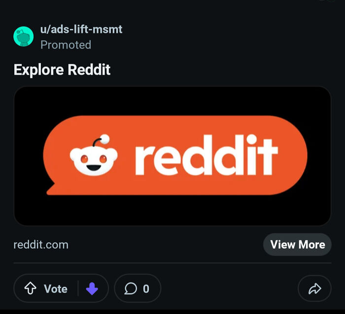 A promoted Reddit ad on Reddit saying Explore Reddit, an advertising fail.