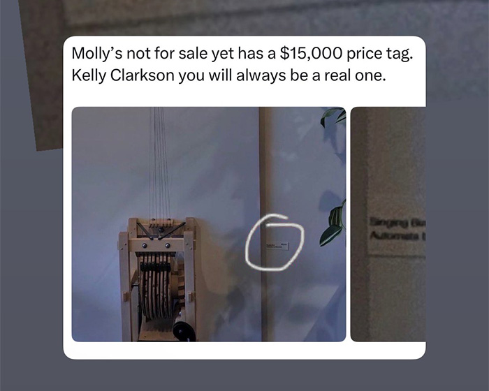 Price tag on a wooden musical instrument related to Kelly Clarkson feud