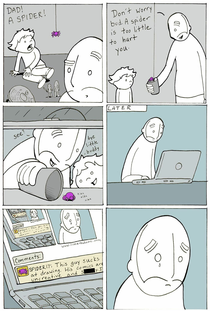 Dad comforts child about spider but struggles with harsh online comments