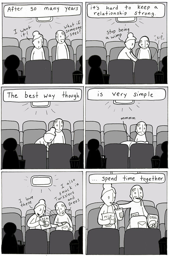 Comics about how kindness and spending time together keep relationships strong