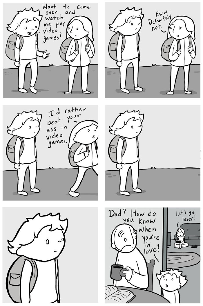 Comic of conversation about video games and love themed on kindness