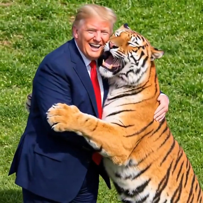 Donald Trump hugging a tiger in controversial tiger video Donald Trump hugging a tiger in controversial tiger video