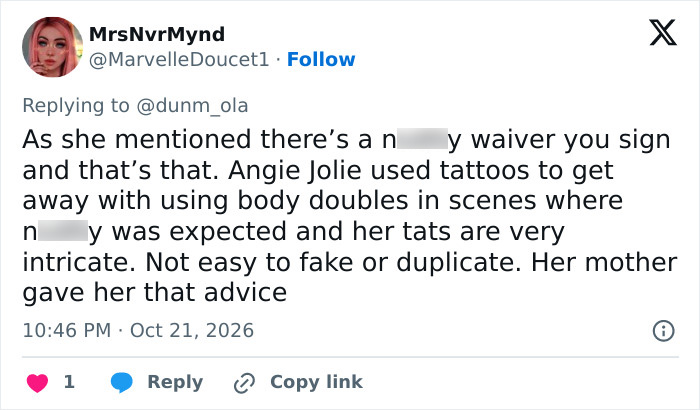 A social media post about waivers and safer intimate scenes in Hollywood.