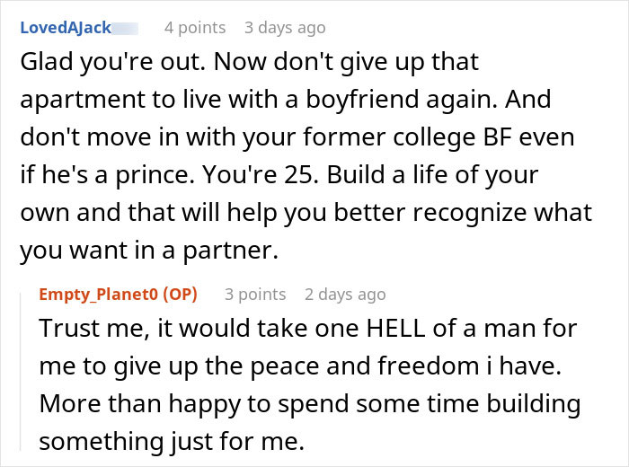 Advice to the girlfriend who recovered from surgery about building her own life and leaving her boyfriend