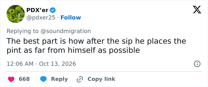 A tweet about Mark Zuckerberg bizarre behavior sipping Guinness and pushing the pint far away. A tweet about Mark Zuckerberg bizarre behavior sipping Guinness and pushing the pint far away.