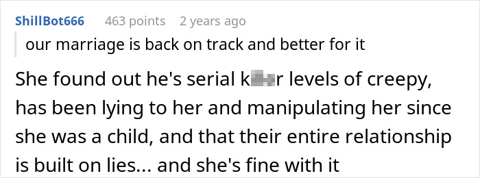 Comment about marriage and discovery of husband's creepy secret past Comment about marriage and discovery of husband's creepy secret past