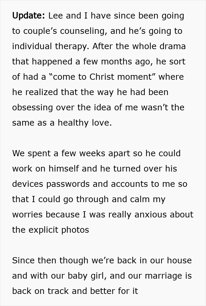Text update on couple's counseling and husband's therapy progress Text update on couple's counseling and husband's therapy progress