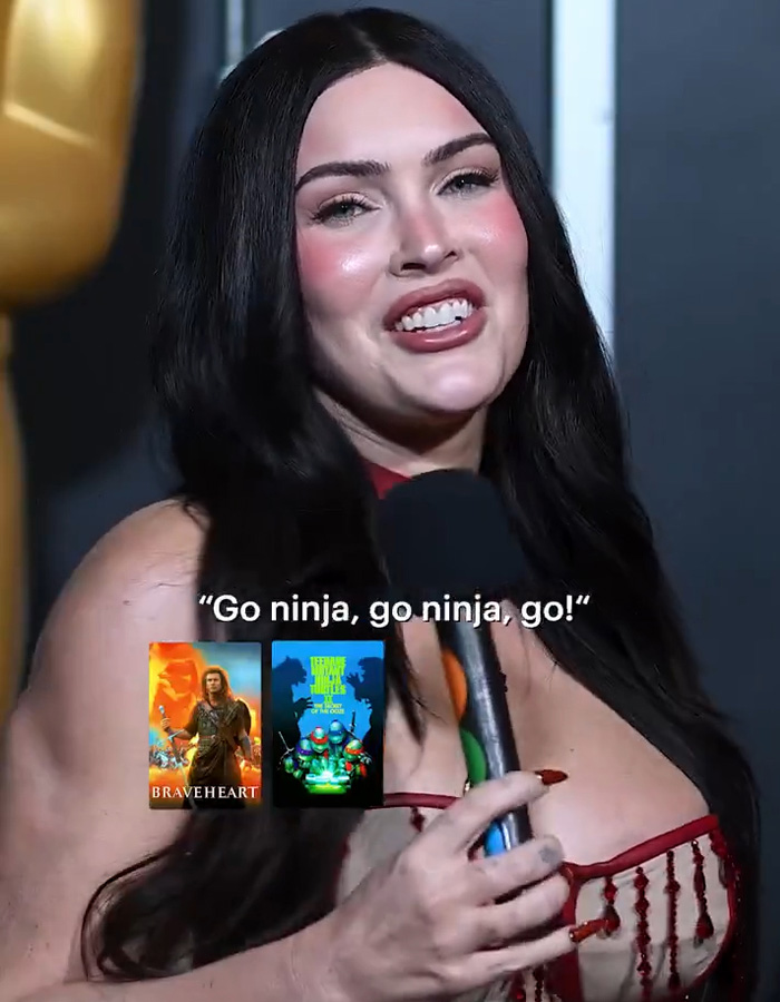 Actress Megan Fox speaking at an event, related to recent news about her exclusive paid-content site.