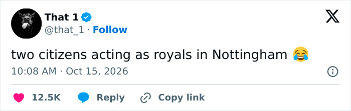 Tweet mocking Meghan and Harry acting as royals in Nottingham Tweet mocking Meghan and Harry acting as royals in Nottingham