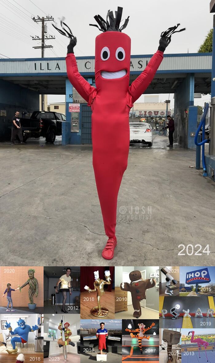 Hilarious inflatable tube man costume showcasing creative ideas from people with disabilities for Halloween.