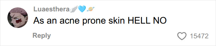 An online comment about acne prone skin responding to hygiene breaches in fashion.