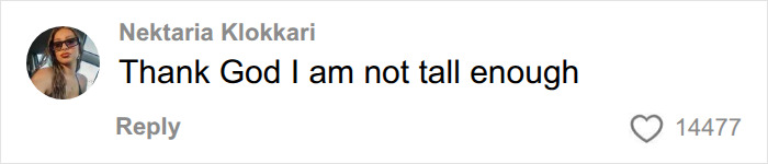 A social media comment about hygiene breaches in fashion with the text Thank God I am not tall enough