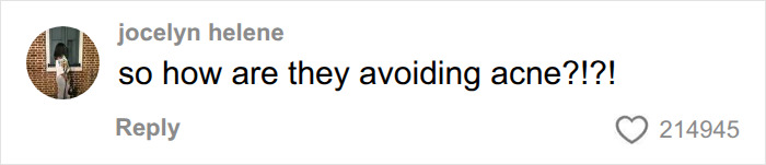 Instagram comment questioning how models avoid acne amid poor fashion hygiene