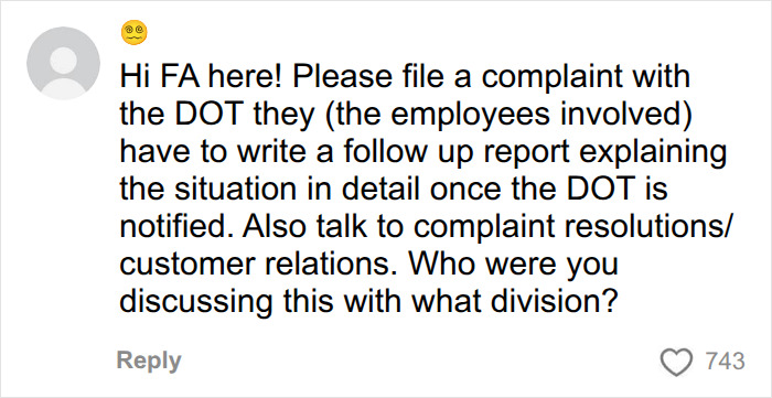 A flight attendant comment advising a Delta passenger on filing a DOT complaint about a breast pump issue. A flight attendant comment advising a Delta passenger on filing a DOT complaint about a breast pump issue.