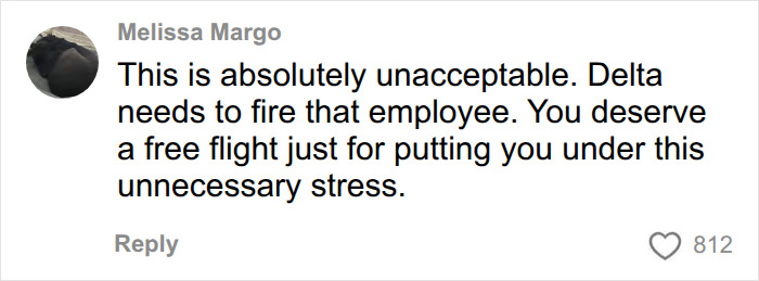 Social media comment calling employee behavior during tense airport exchange unacceptable. Social media comment calling employee behavior during tense airport exchange unacceptable.