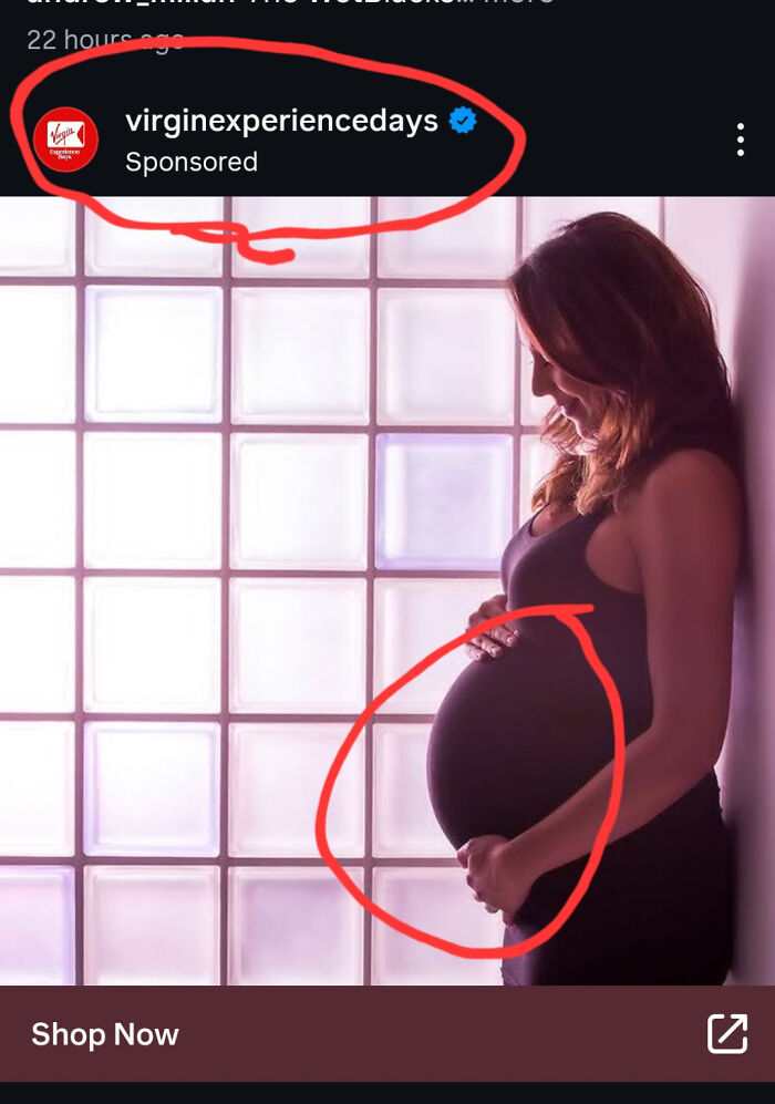 A pregnant woman featured in a social media ad, illustrating funny advertising fails.