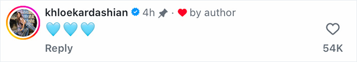 Instagram comment by Khloe Kardashian with blue hearts on Natalie Nunn and North West Halloween transformation post.