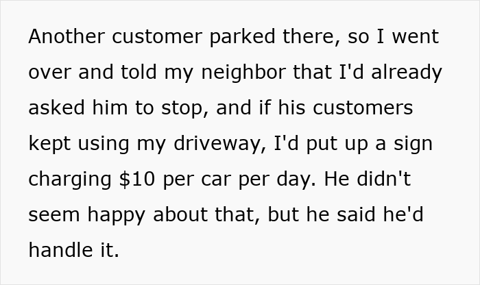 Text about warning a neighbor regarding a 10 dollar parking price tag. Text about warning a neighbor regarding a 10 dollar parking price tag.