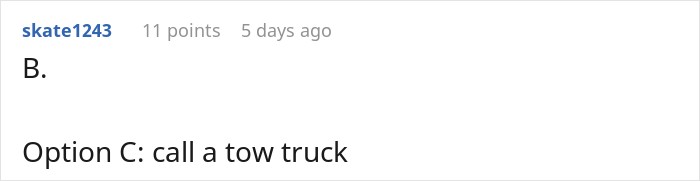 User comment advocating to call a tow truck regarding unauthorized driveway parking. User comment advocating to call a tow truck regarding unauthorized driveway parking.