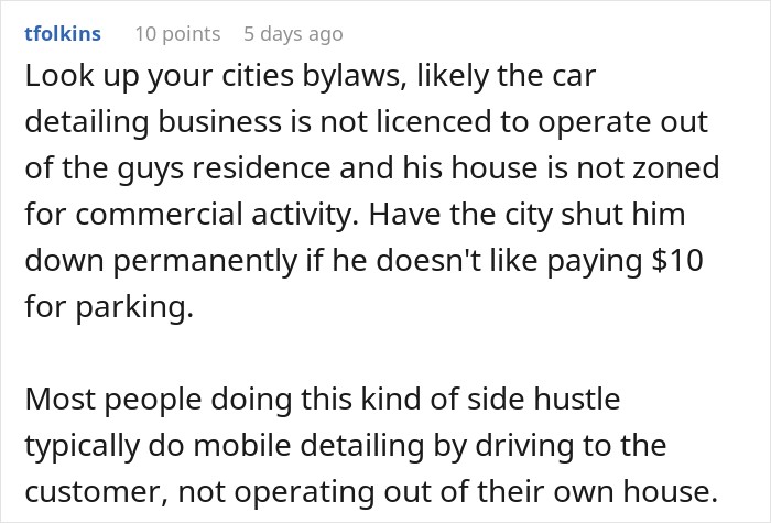 Comment advising to check city bylaws regarding a neighbor running an unlicensed business. Comment advising to check city bylaws regarding a neighbor running an unlicensed business.