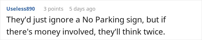 A online comment discussing paid driveway parking price tags to stop unauthorized cars. A online comment discussing paid driveway parking price tags to stop unauthorized cars.