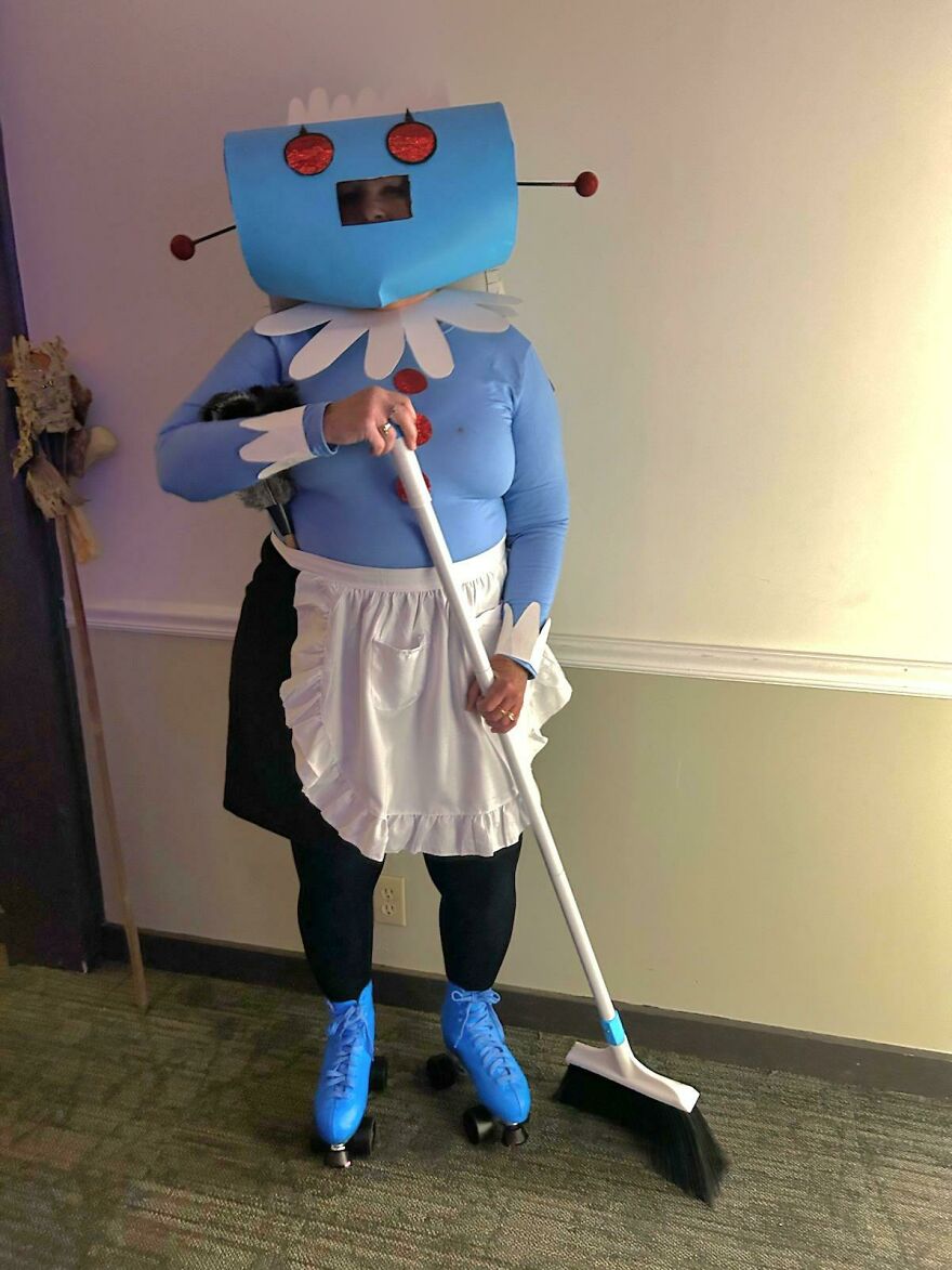 Person in a robot maid outfit showcasing creative Halloween costume ideas.
