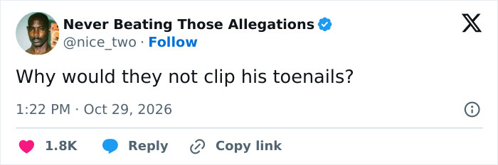 Tweet asking why they did not clip his toenails during the Sexiest Man Alive photoshoot
