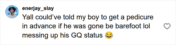 Social media comment discussing a star's grooming habits and barefoot appearance in a photoshoot