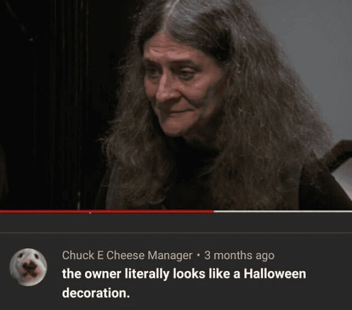 An older woman on screen with a comment below that serves as one of many funny insults comparing her to a decoration.